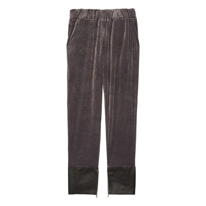 Les Chiffoniers Womens Velvet & Leather Cuffed Track Pants X-Small Grey